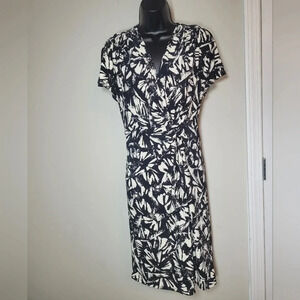 Lauren Ralph Lauren Abstract Faux Wrap Stretchy Knit Career Dress sz 4